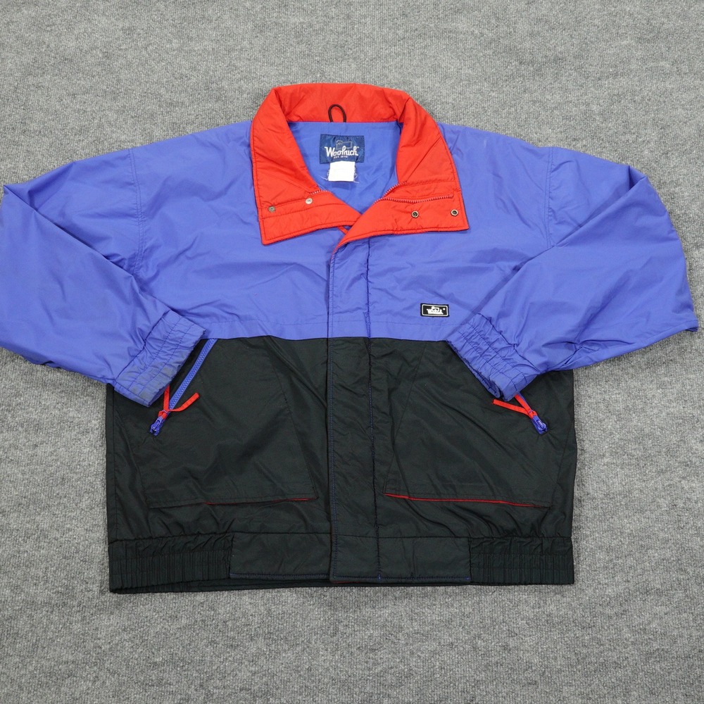 Vintage Woolrich Jacket Mens Large Blue Black Red Colorblock Nylon Windbreaker